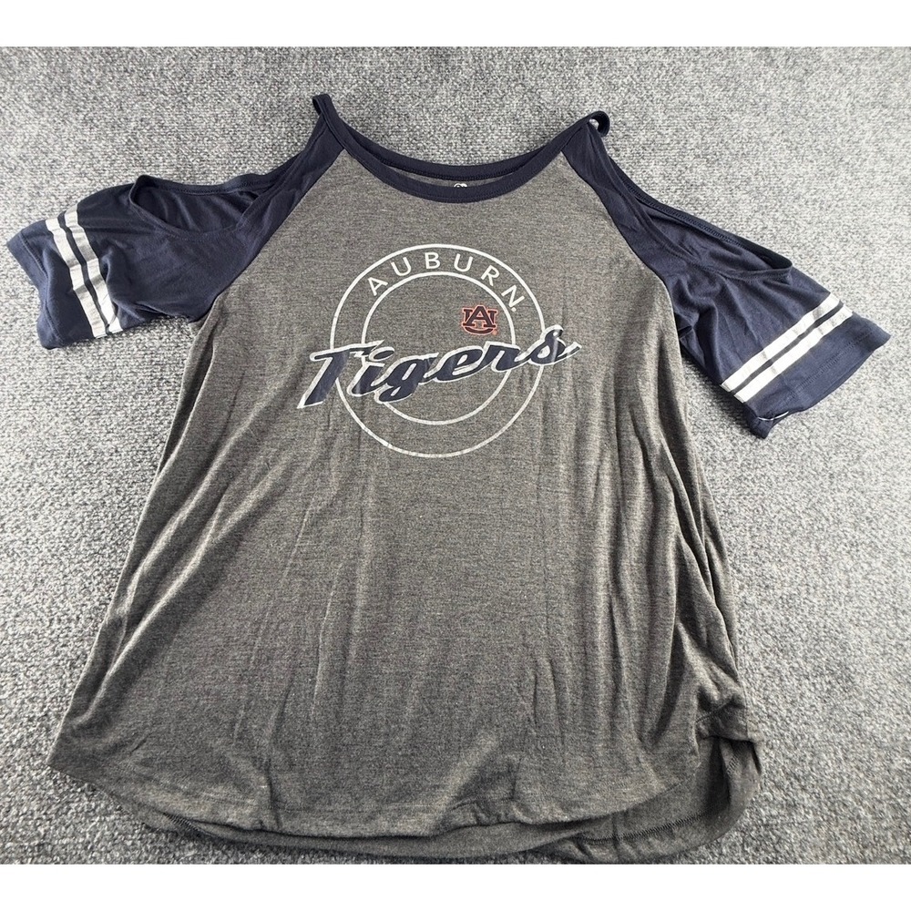 Colosseum Auburn Tigers Womens Large Cold Shoulder Raglan Shirt Gray Navy Blue